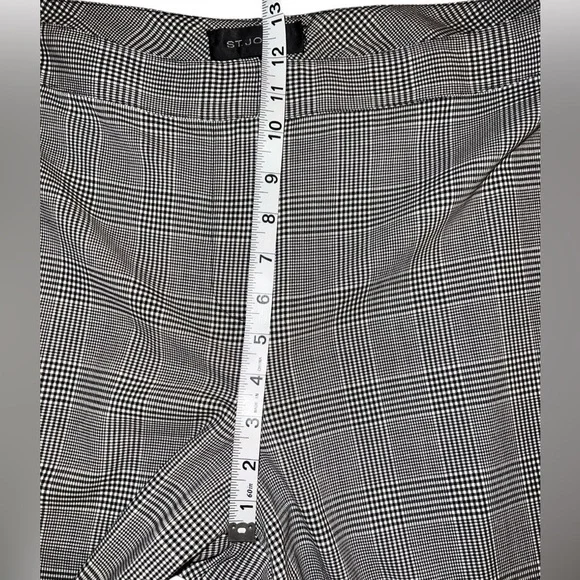 EUC St. John Wool Spandex Stretch Trouser Dress Pant Black Cream Plaid Size 12 - Picture 12 of 14